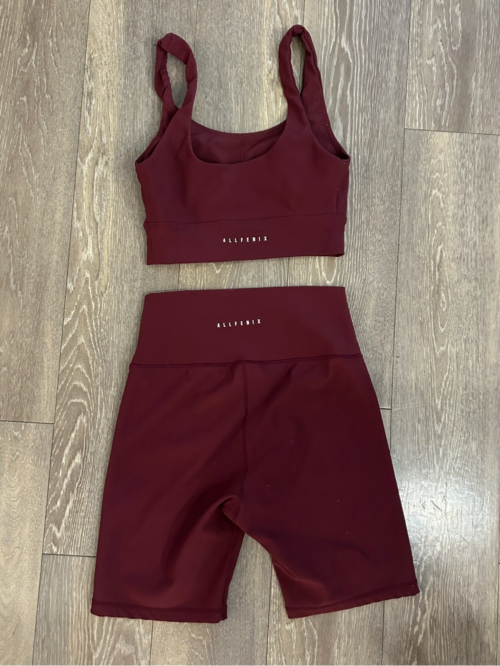 All Fenix Burgundy Active Set - Cropped Sports Bra & Bike Shorts